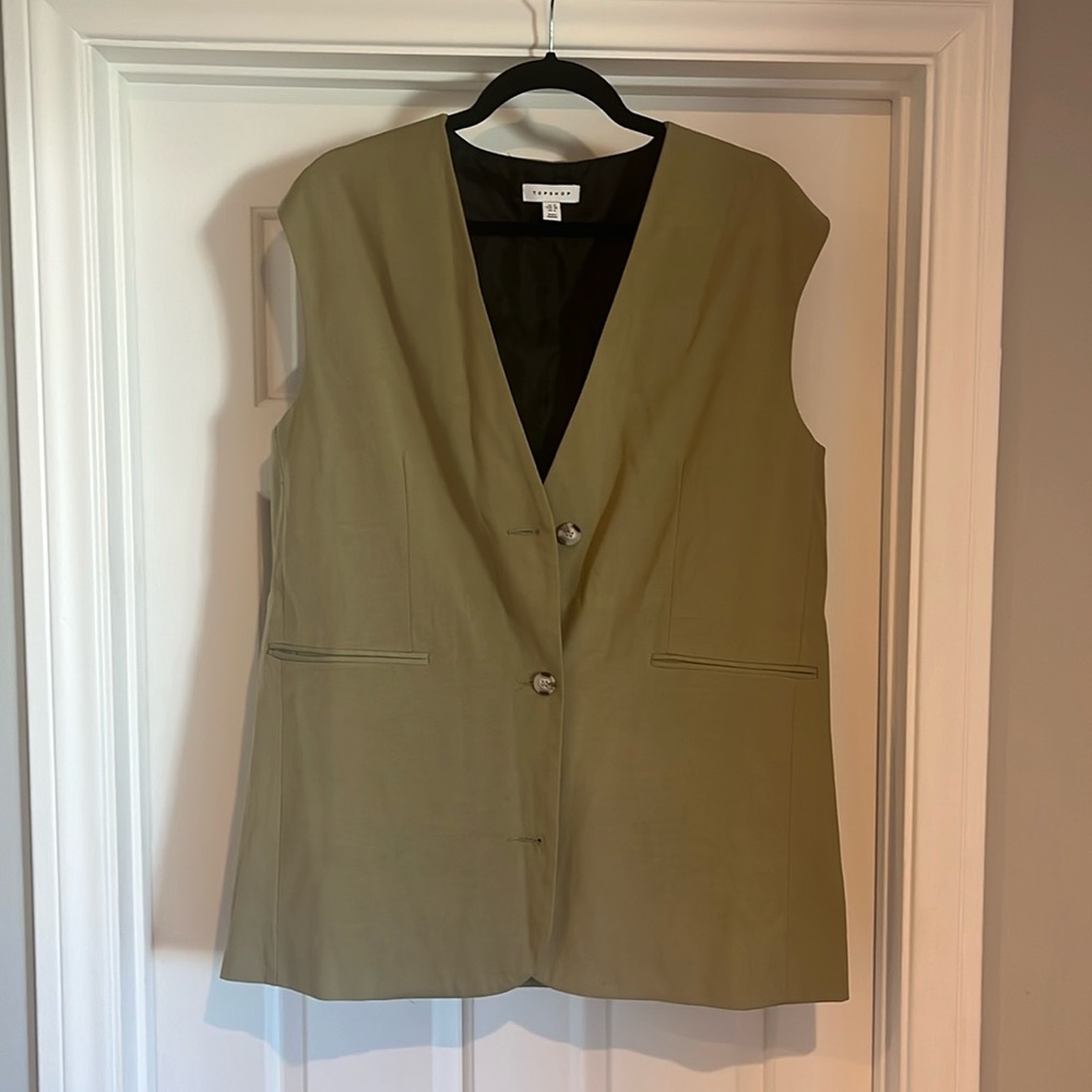 Topshop Olive Green Sleeveless Blazer Vest